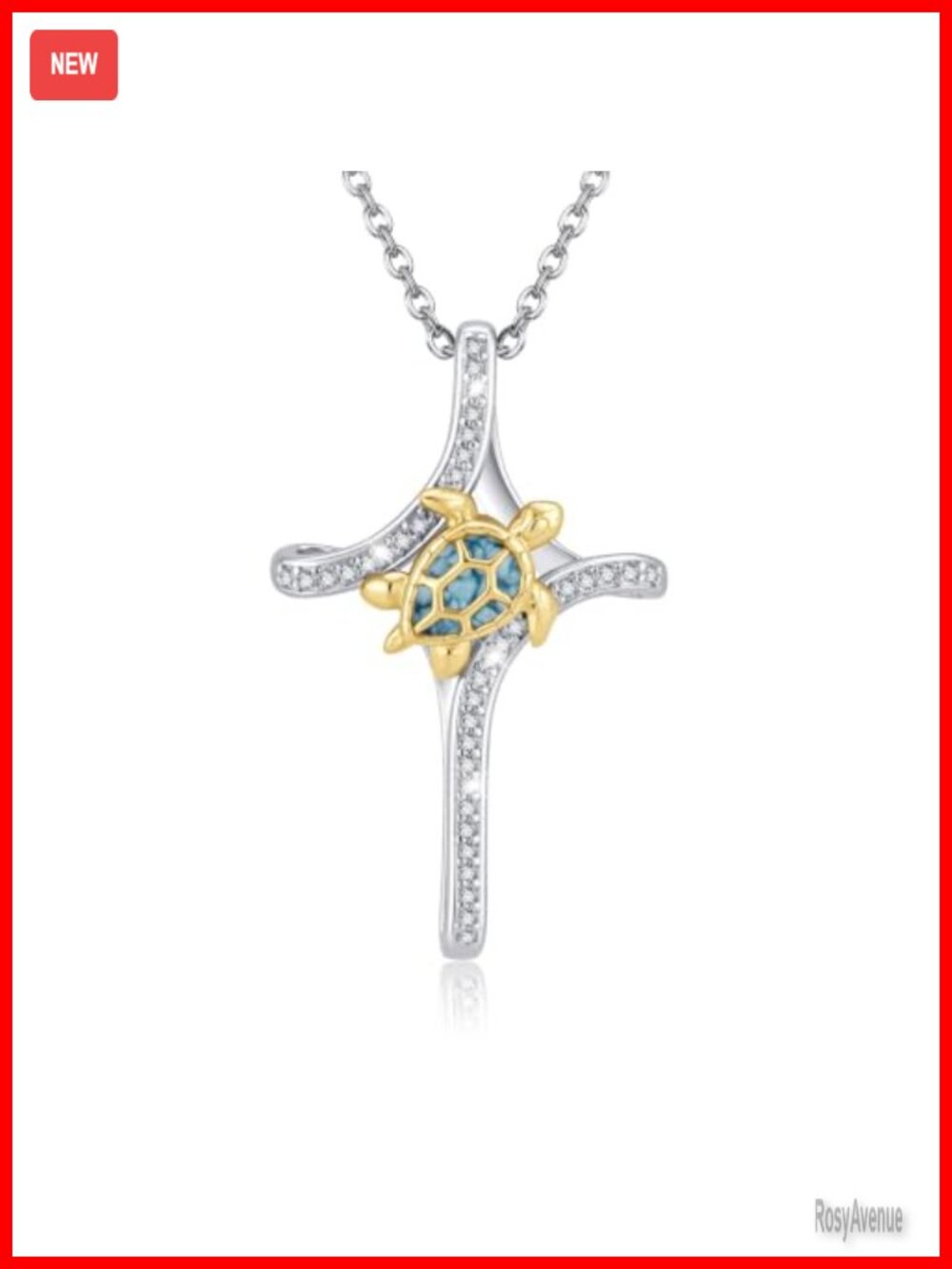 Sterling Silver Turtle Cross Pendant Necklace 18in Chain